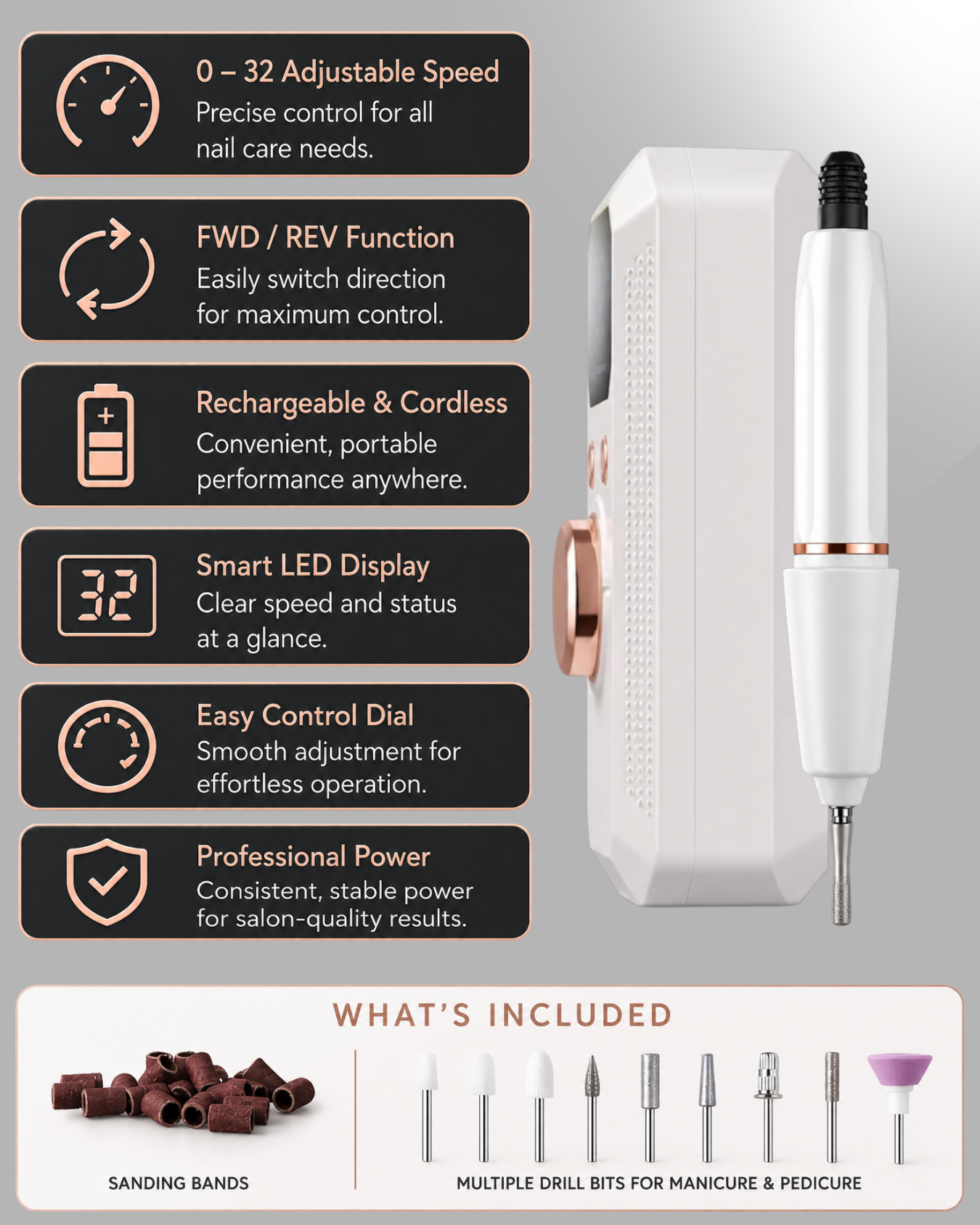 Electric Nail Drill Set – 32 Speed Professional Nail Care Kit